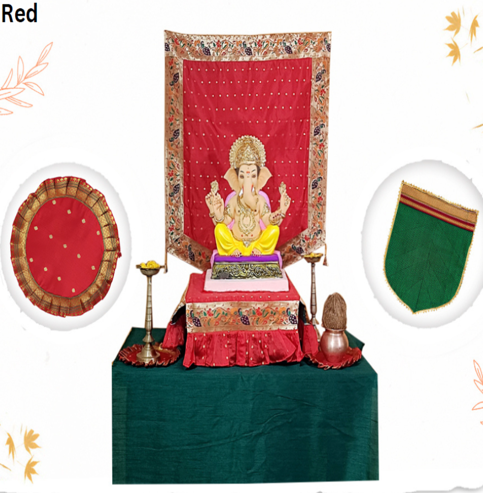 Ganpati Backdrop 4 Piece Combo - Red