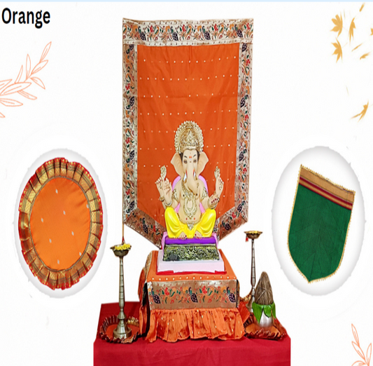 Ganpati Backdrop  4 Piece Combo - Orange