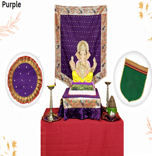 Ganpati Backdrop 4 Piece Combo - Purple
