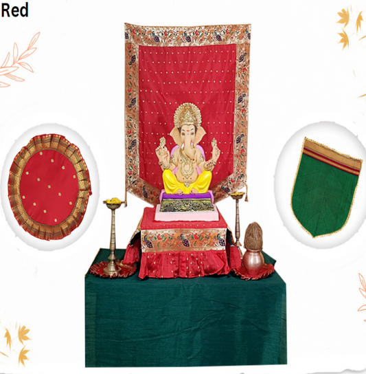 Ganpati Backdrop  4 Piece Combo - Red