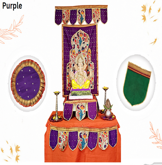 Ganpati Backdrop 6 Piece Combo - Paithani Design - Purple
