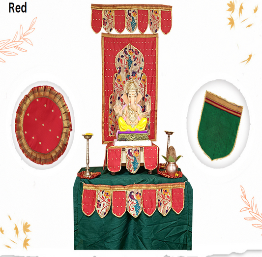 Ganpati Backdrop 6 Piece Combo - Paithani Design - Red